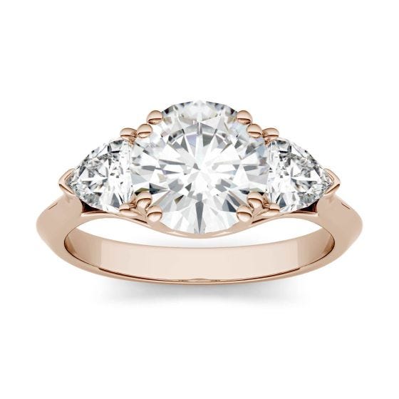 2.70 CTW DEW Round Forever One Moissanite Three Stone Engagement Ring 14K Rose Gold
