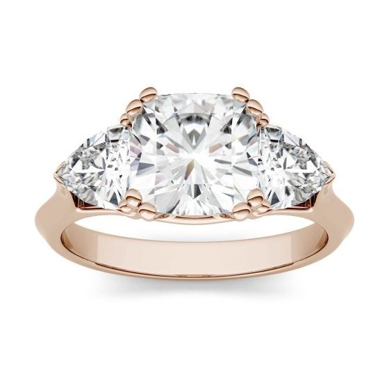 3.00 CTW DEW Cushion Forever One Moissanite Three Stone Engagement Ring 14K Rose Gold