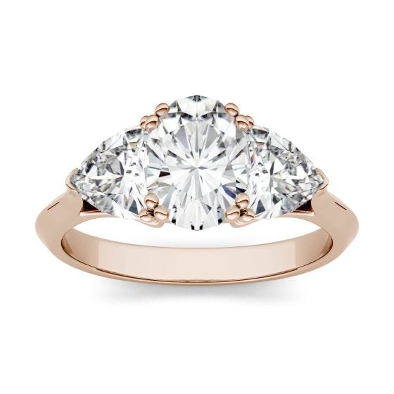 2.90 CTW DEW Oval Forever One Moissanite Three Stone Engagement Ring 14K Rose Gold