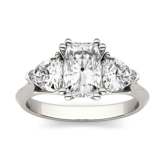 2.80 CTW DEW Radiant Forever One Moissanite Three Stone Engagement Ring 14K White Gold