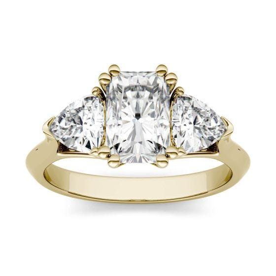 2.80 CTW DEW Radiant Forever One Moissanite Three Stone Engagement Ring 14K Yellow Gold