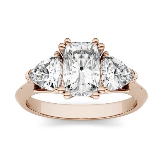 2.80 CTW DEW Radiant Forever One Moissanite Three Stone Engagement Ring 14K Rose Gold