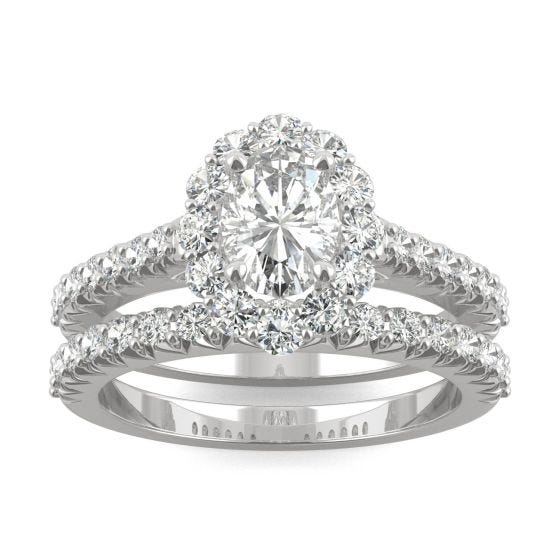 1.88 CTW DEW Oval Forever One Moissanite Halo Bridal Ring in 14K White ...