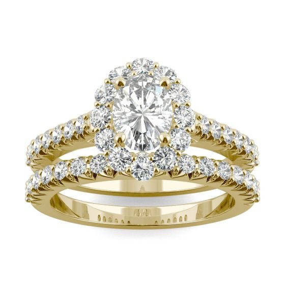 1.88 CTW DEW Oval Forever One Moissanite Halo Bridal Ring 14K Yellow Gold