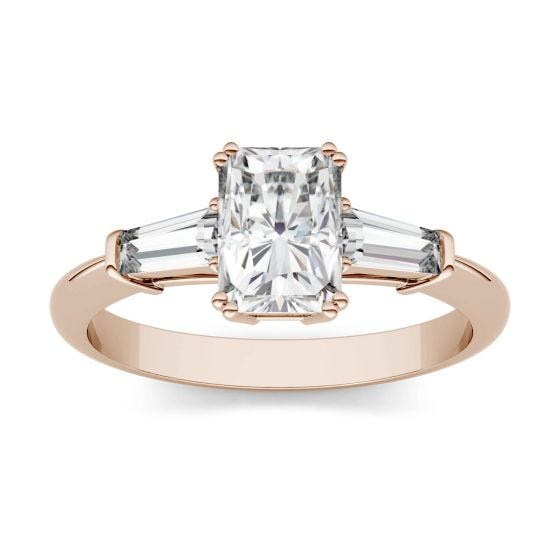 1.57 CTW DEW Radiant Forever One Moissanite Three Stone Engagement Ring 14K Rose Gold