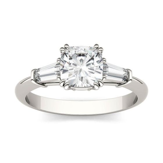 1.47 CTW DEW Cushion Forever One Moissanite Three Stone Engagement Ring 14K White Gold