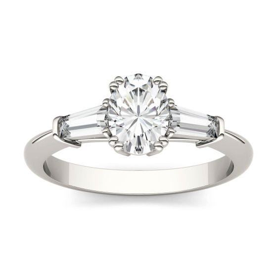 1.27 CTW DEW Oval Forever One Moissanite Three Stone Engagement Ring 14K White Gold