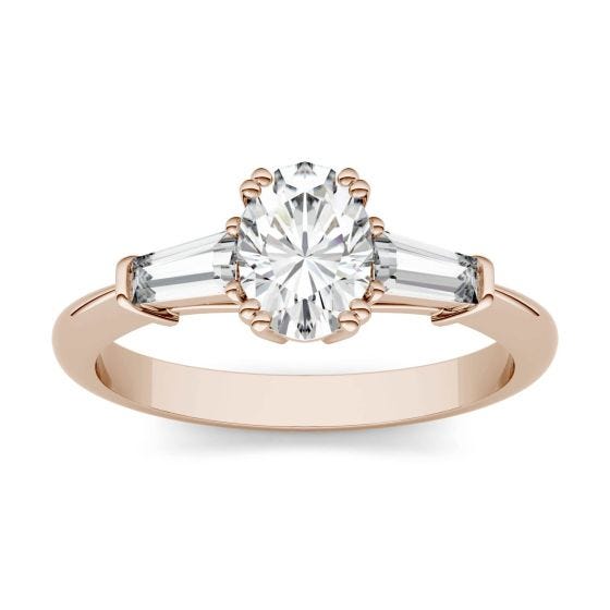 1.27 CTW DEW Oval Forever One Moissanite Three Stone Engagement Ring 14K Rose Gold