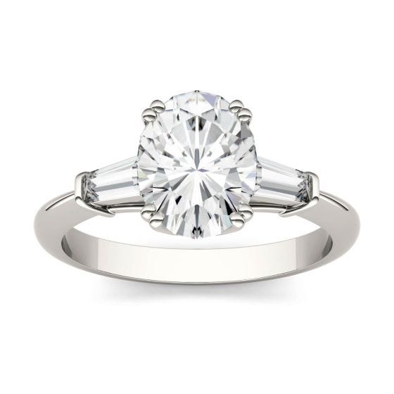 2.47 CTW DEW Oval Forever One Moissanite Three Stone Engagement Ring 14K White Gold