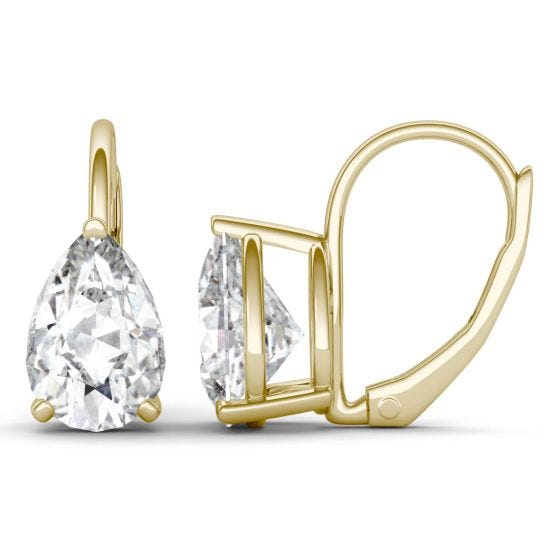 3.00 CTW DEW Pear Forever One Moissanite Drop Earrings 14K Yellow Gold