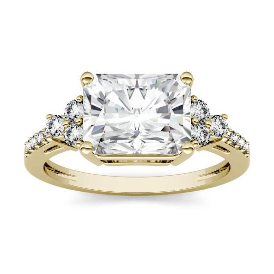2.90 CTW DEW Radiant Forever One Moissanite East-West with Side Accents Engagement Ring 14K Yellow Gold