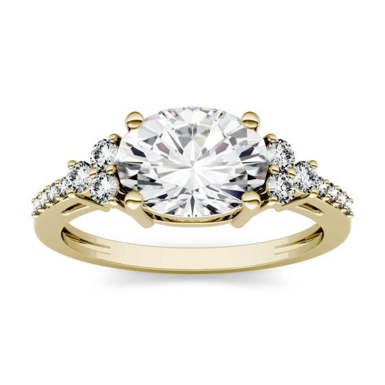 2.30 CTW DEW Oval Forever One Moissanite East-West with Side Accents Engagement Ring 14K Yellow Gold