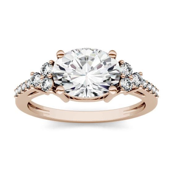2.30 CTW DEW Oval Forever One Moissanite East-West with Side Accents Engagement Ring 14K Rose Gold