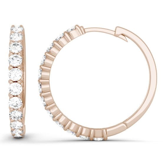 1 1/15 CTW Round Caydia Lab Grown Diamond Shared Prong Hoop Earrings 14K Rose Gold