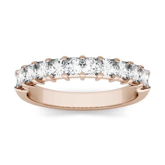 1.20 CTW DEW Square Forever One Moissanite Shared Prong Anniversary Band Ring 14K Rose Gold
