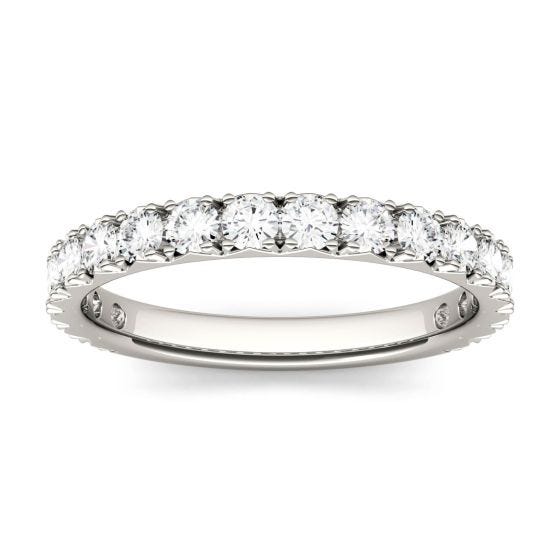 0.90 CTW DEW Round Forever One Moissanite French Pave Anniversary Band Ring 14K White Gold