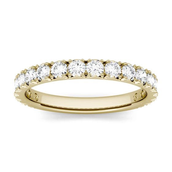 0.90 CTW DEW Round Forever One Moissanite French Pave Anniversary Band Ring 14K Yellow Gold
