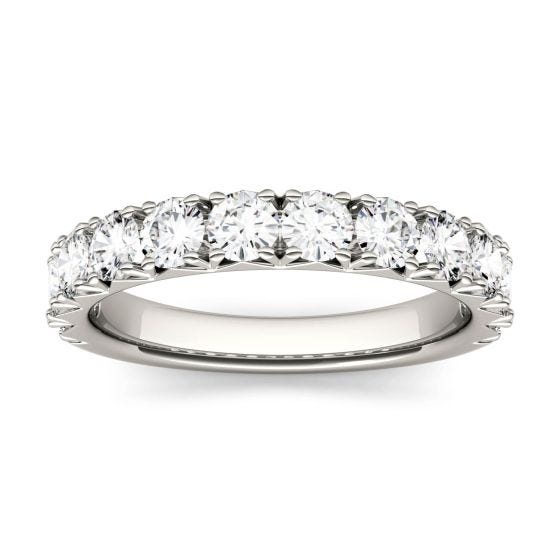 1.20 CTW DEW Round Forever One Moissanite French Pave Anniversary Band Ring 14K White Gold