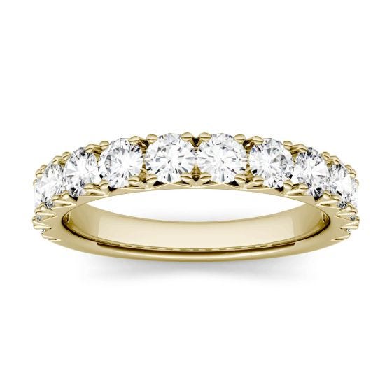 1.20 CTW DEW Round Forever One Moissanite French Pave Anniversary Band Ring 14K Yellow Gold