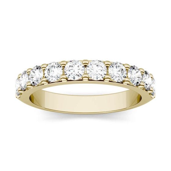 1.00 CTW DEW Round Forever One Moissanite Surface Shared Prong Anniversary Band Ring 14K Yellow Gold
