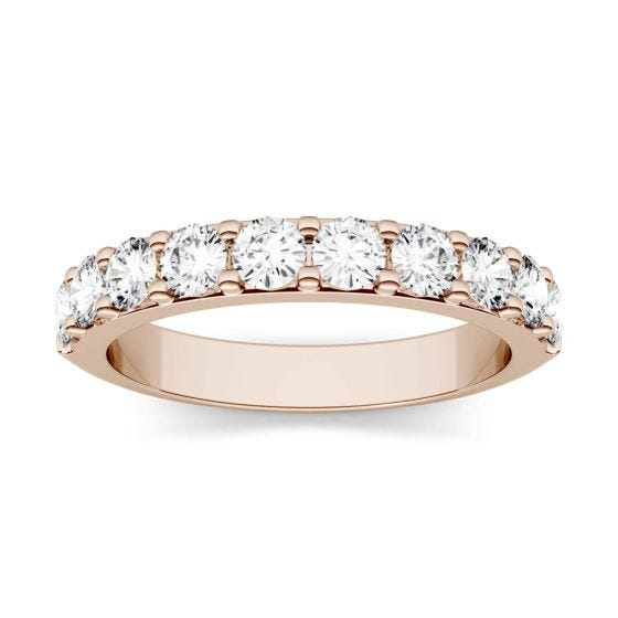 1.00 CTW DEW Round Forever One Moissanite Surface Shared Prong Anniversary Band Ring 14K Rose Gold