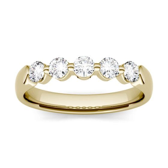0.50 CTW DEW Round Forever One Moissanite Shared Prong Anniversary Band Ring 14K Yellow Gold