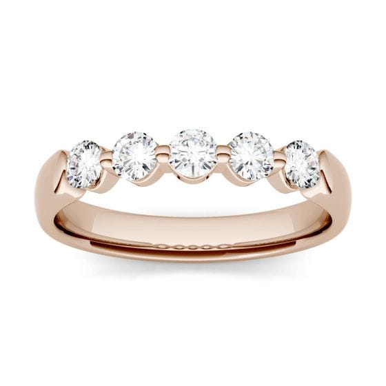 0.50 CTW DEW Round Forever One Moissanite Shared Prong Anniversary Band Ring 14K Rose Gold