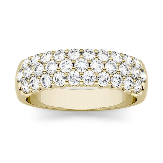0.93 CTW DEW Round Forever One Moissanite Three Row Pave Anniversary Band Ring 14K Yellow Gold