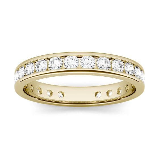 1.01 CTW DEW Round Forever One Moissanite Channel Set Eternity Band Ring 14K Yellow Gold