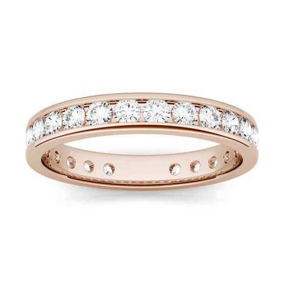 1.01 CTW DEW Round Forever One Moissanite Channel Set Eternity Band Ring 14K Rose Gold