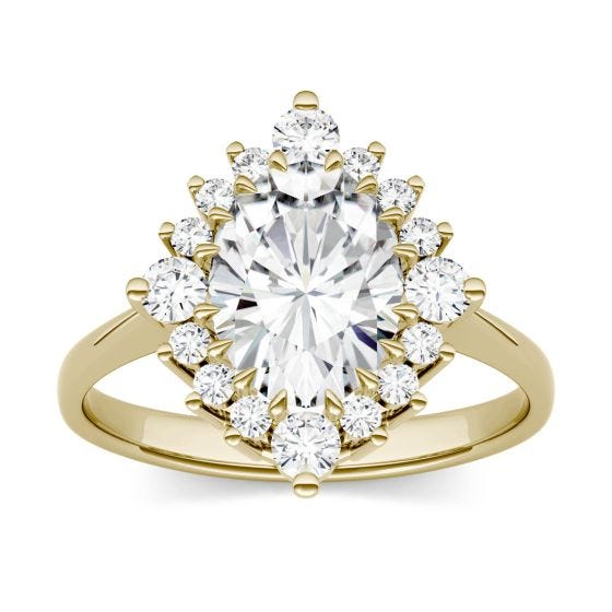 2.42 CTW DEW Oval Forever One Moissanite Halo Ring 14K Yellow Gold