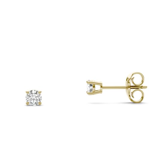 0.20 CTW DEW Round Forever One Moissanite Four Prong Solitaire Stud Earrings 14K Yellow Gold