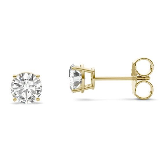 1.60 CTW DEW Round Forever One Moissanite Four Prong Solitaire Stud Earrings 14K Yellow Gold