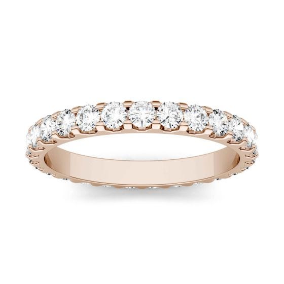 1.05 CTW DEW Round Forever One Moissanite Shared Prong Set Eternity Band Ring 14K Rose Gold