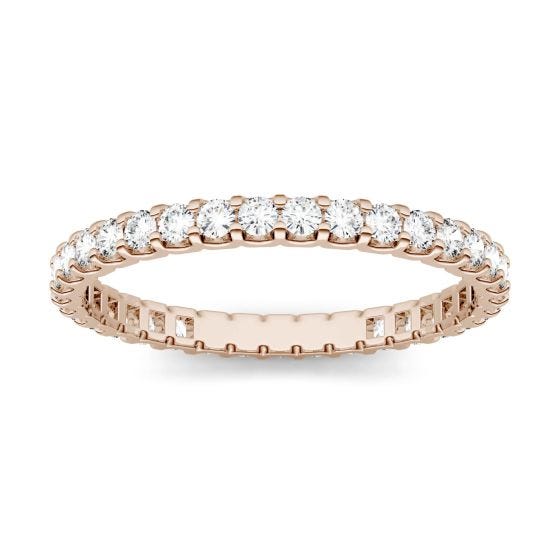 0.66 CTW DEW Round Forever One Moissanite Shared Prong Eternity Band Ring 14K Rose Gold