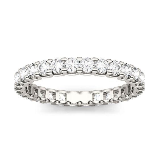 1.05 CTW DEW Round Forever One Moissanite Shared Prong Eternity Band Ring 14K White Gold