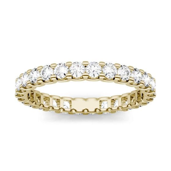 1.05 CTW DEW Round Forever One Moissanite Shared Prong Eternity Band Ring 14K Yellow Gold