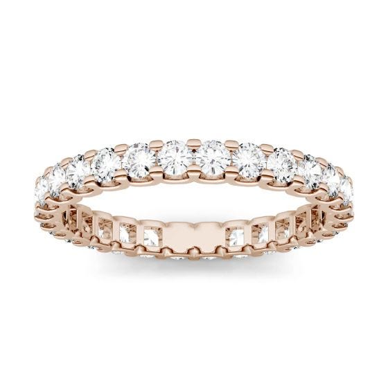 1.05 CTW DEW Round Forever One Moissanite Shared Prong Eternity Band Ring 14K Rose Gold