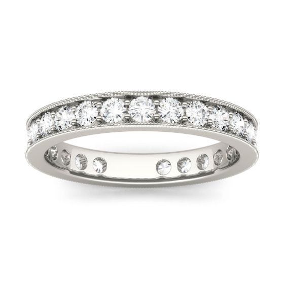 1.05 CTW DEW Round Forever One Moissanite Channel and Bead Set Milgrain Eternity Band Ring 14K White Gold