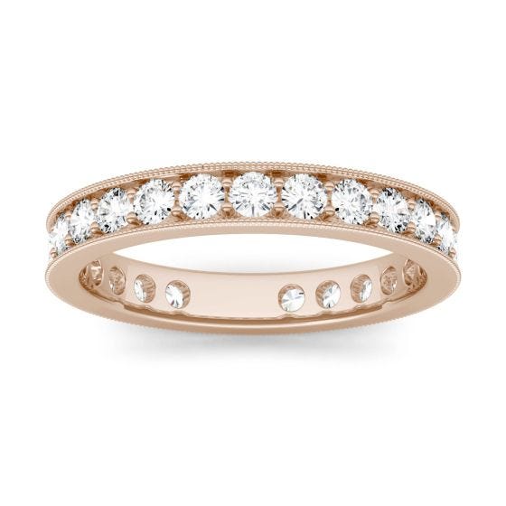 1.05 CTW DEW Round Forever One Moissanite Channel and Bead Set Milgrain Eternity Band Ring 14K Rose Gold