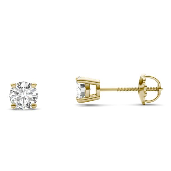 1.00 CTW DEW Round Forever One Moissanite Four Prong Screw-Back Earrings 14K Yellow Gold