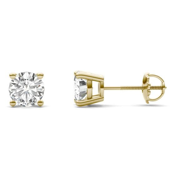 2.00 CTW DEW Round Forever One Moissanite Four Prong Screw-Back Earrings 14K Yellow Gold