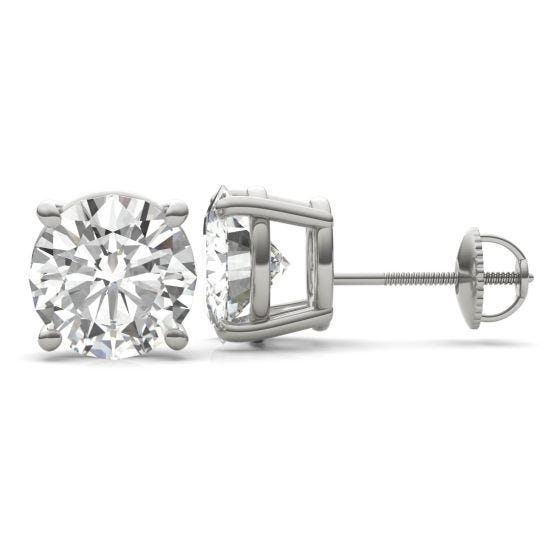 Four Prong Screw-Back Earring in 14K White Gold, 5.40 CTW Dew Round Forever One - Near-Colorless Moissanite | Charles & Colvard