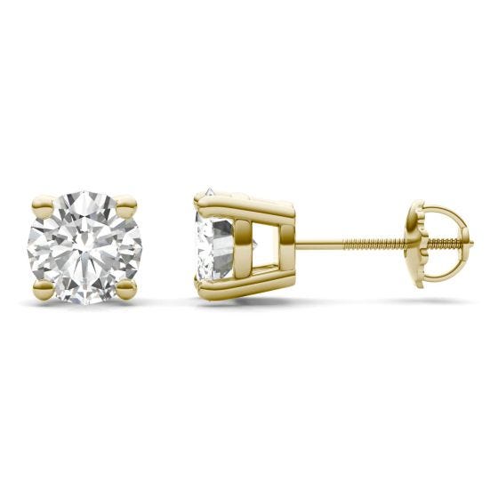 3.00 CTW DEW Round Forever One Moissanite Four Prong Screw-Back Earrings 14K Yellow Gold