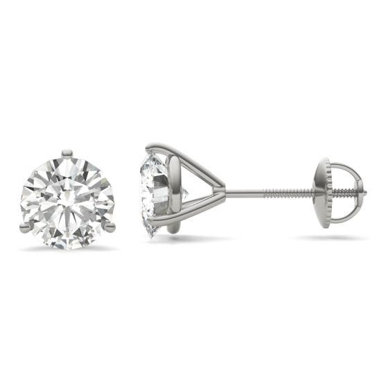 3.00 CTW DEW Round Forever One Moissanite Three Prong Martini Solitaire Stud Earrings 14K White Gold