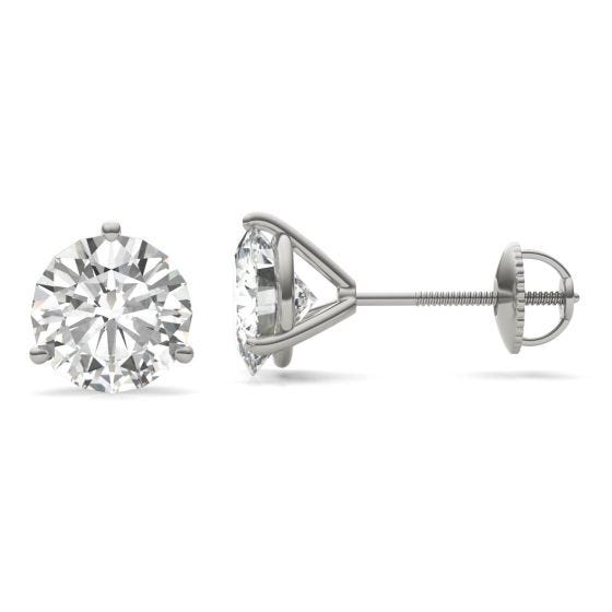 3.80 CTW DEW Round Forever One Moissanite Three Prong Martini Solitaire Stud Earrings 14K White Gold