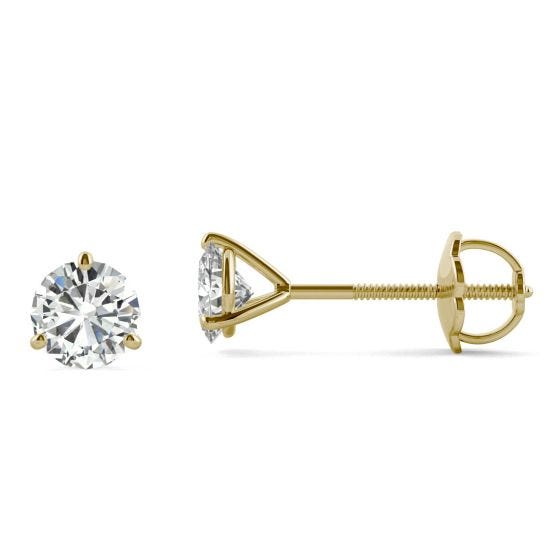 1.00 CTW DEW Round Forever One Moissanite Three Prong Martini Solitaire Stud Earrings 14K Yellow Gold