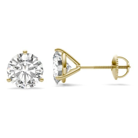 3.80 CTW DEW Round Forever One Moissanite Three Prong Martini Solitaire Stud Earrings 14K Yellow Gold