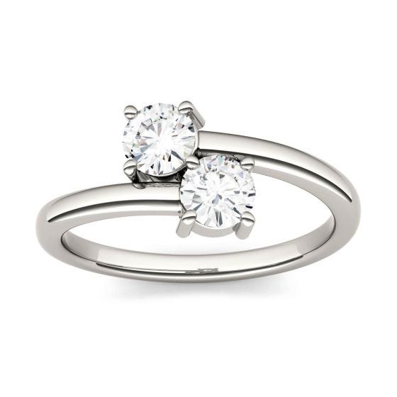 0.66 CTW DEW Round Forever One Moissanite Two Stone Ring 14K White Gold