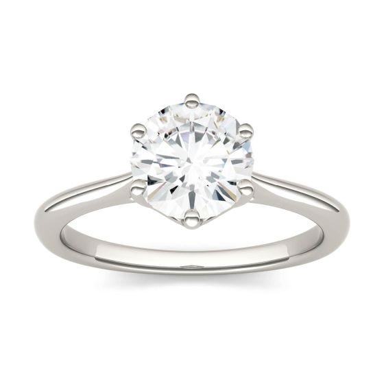 1.50 CTW DEW Round Forever One Moissanite Six Prong Solitaire Trellis Engagement Ring 14K White Gold